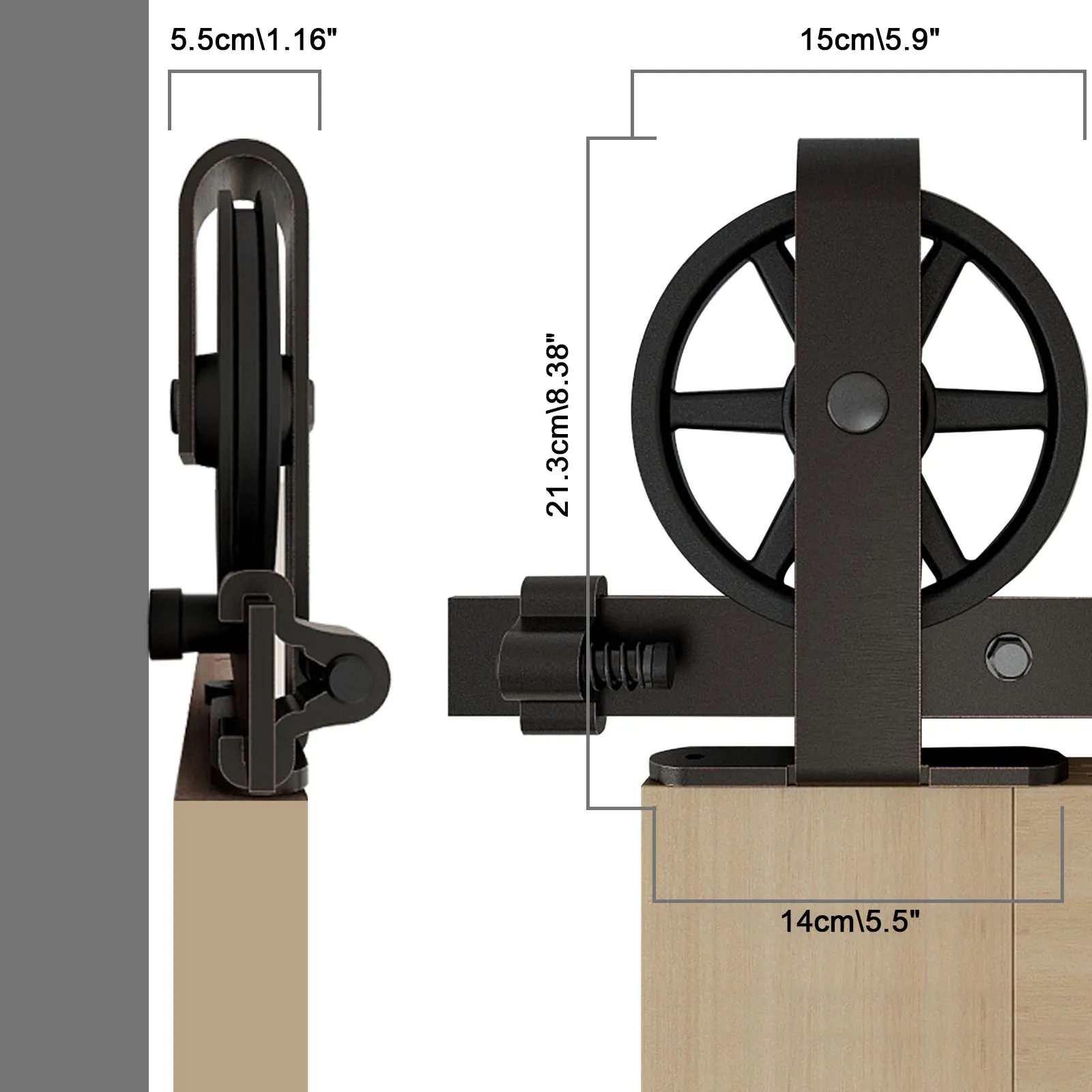 CCJH 2PCS Black Sliding Barn Wood Door Rollers Hanger Kit with Accessories (No Rail/No Doors) ,Can be Customed