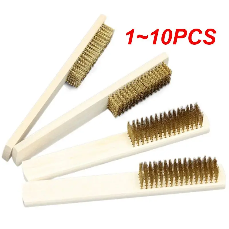 1~10PCS Wood Handle Brass Wire Copper Brush For Industrial Devices Surface/Inner Polishing Grinding Cleaning 6x16 Row Hand Tool