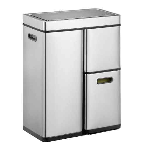 Recycling bin with motion sensor 30 + 15 + 15L 3 plastic inner bins, automatic waste sorting system, stainless steel material