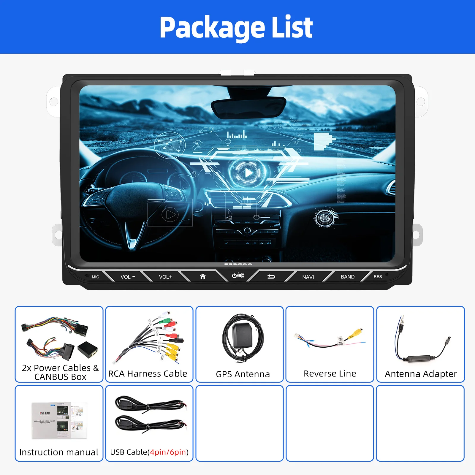 ESSGOO Android 15 Draadloze Carplay Auto Multimedia Speler Autoradio Voor Volkswagen Skoda Octavia golf 5 touran passat polo Jetta