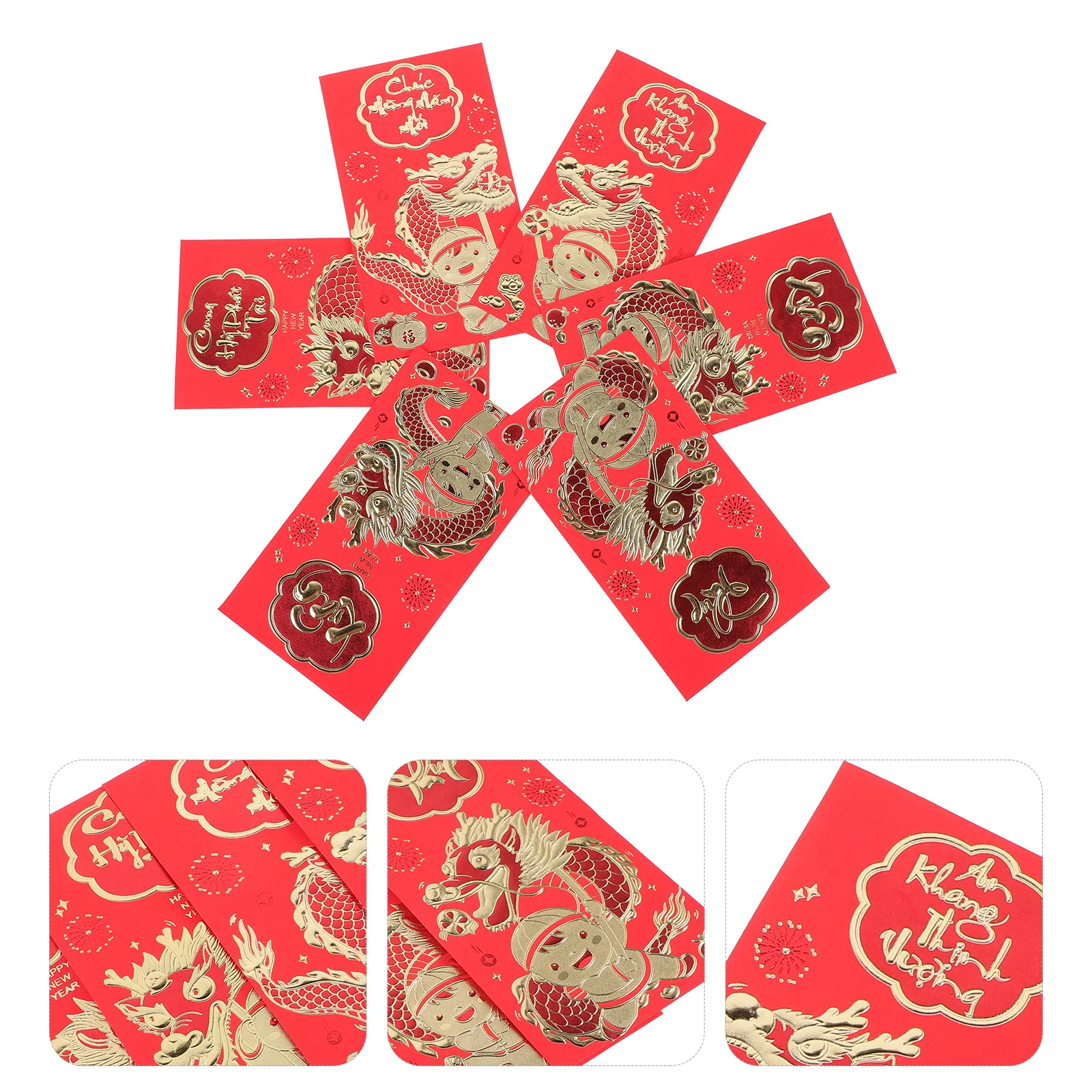 

6Pcs Year of Dragon Red Envelopes Lunar New Year Red Packets Portable Money Pouches for Spring Festival Birthdays Weddings Good