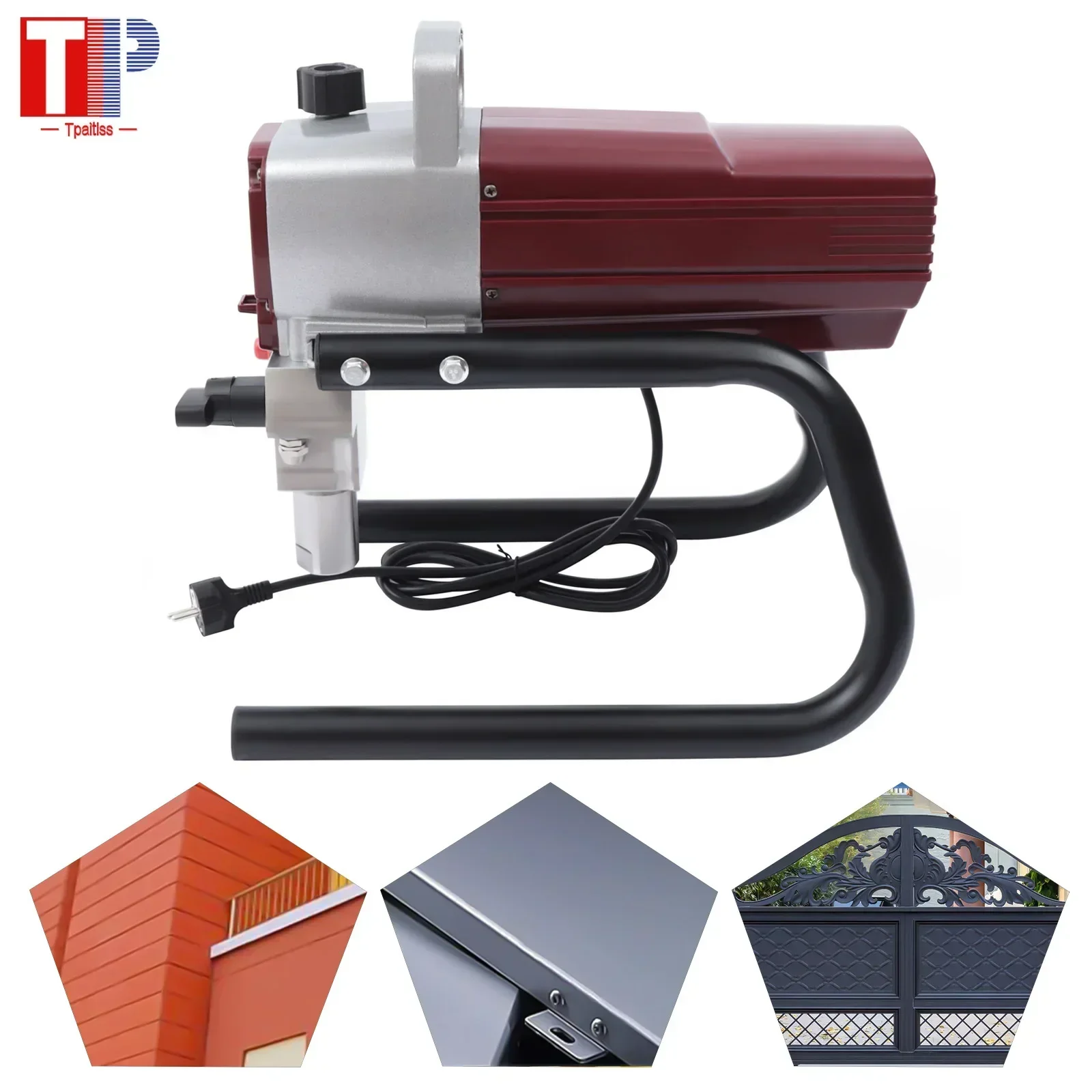 Tpaitlss  1800W Electric Airless Wall Paint Sprayer Gun Kit Adjustable Spray Pressure with Pipe for Wall Wood Metal Painting