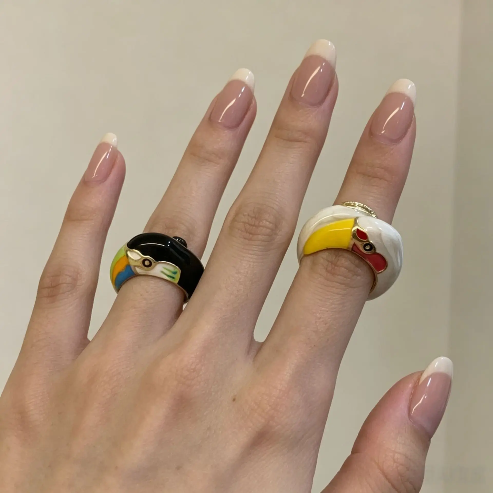 Vintage Colorful Enamel Parrot Metal Open Rings for Women Men Exaggerated Punk Geometric Open Adjustable Ring Jewelry Gifts