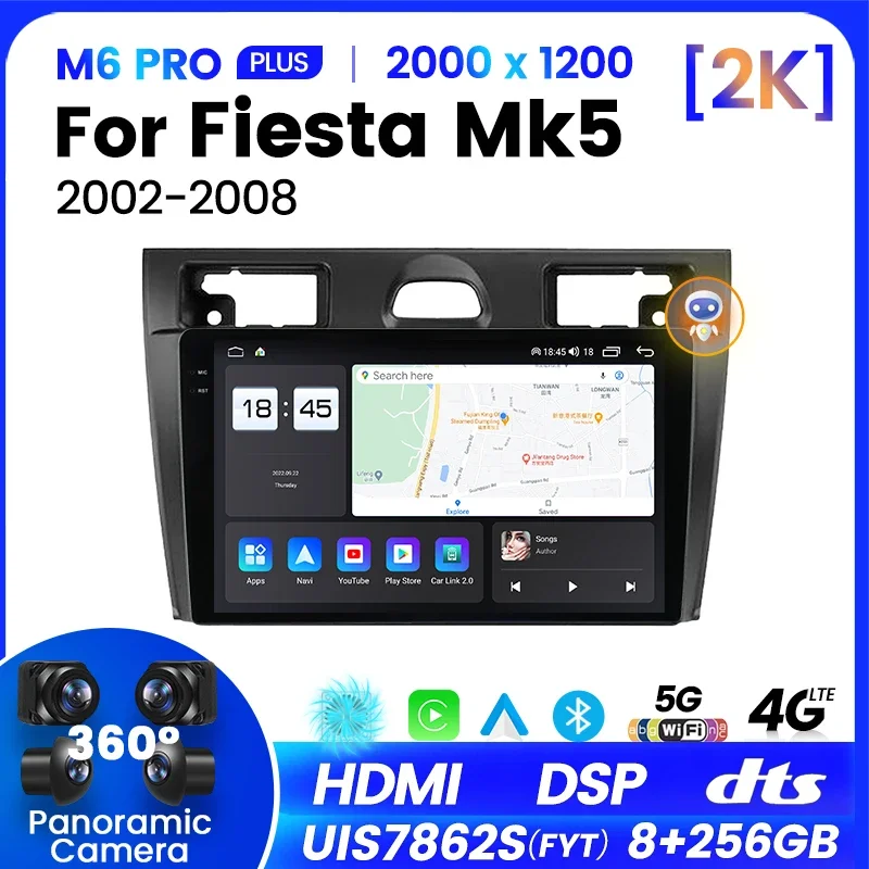 MEKEDE M6 PRO Android 12 QLED Car Multimedia Audio System Car DVD Display for Ford Fiesta Mk5 2002 2008 AB