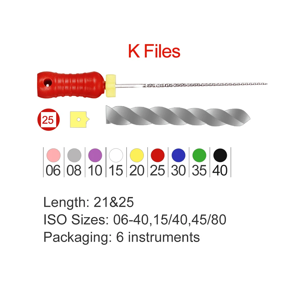 6 buah/pak AZDENT penggunaan tangan gigi k-file 21/25mm/31mm baja tahan karat file saluran akar endodontik alat dokter gigi file Lab