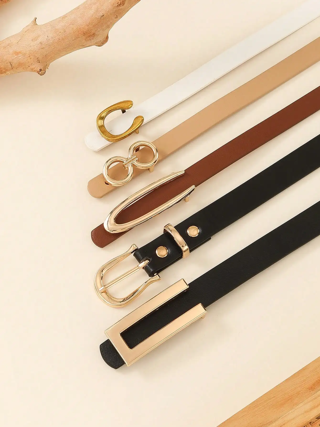 5pcs Set Minimalistic Solid Color Elegant Ladies Waist Belts, C & U-Shaped Metal Buckle For Dresses And Pants, Suitable For Casual, Commuting, And School Style, Gift Autumn, Halloween, Versatile Everyday