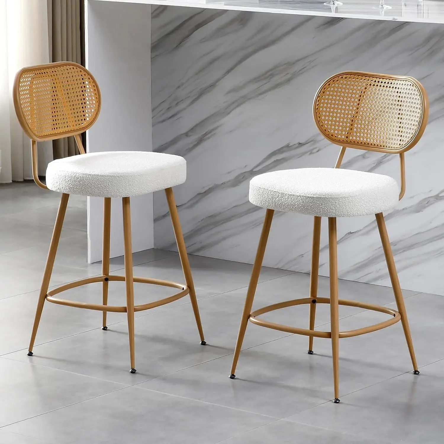 

26" Rattan Barstools Set of 2, Counter Height Bar Chair with Wooden Metal Legs, Modern Armless Sherpa Pub Chair,, Customized