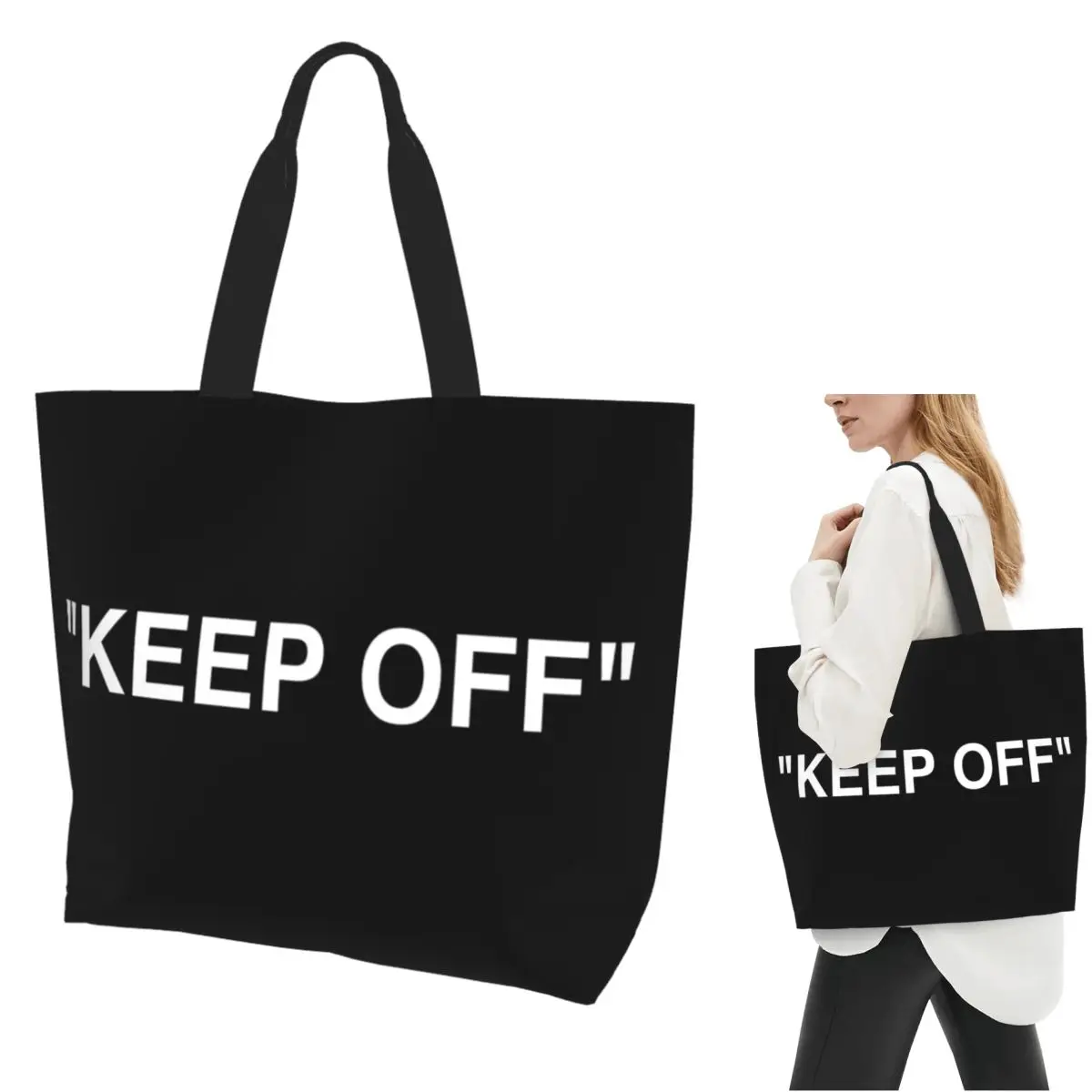 KEEP OFF Shopping Tote Bag Canvas Large Capacity Shoulder Bags Shopper Grocery Handbag for Women