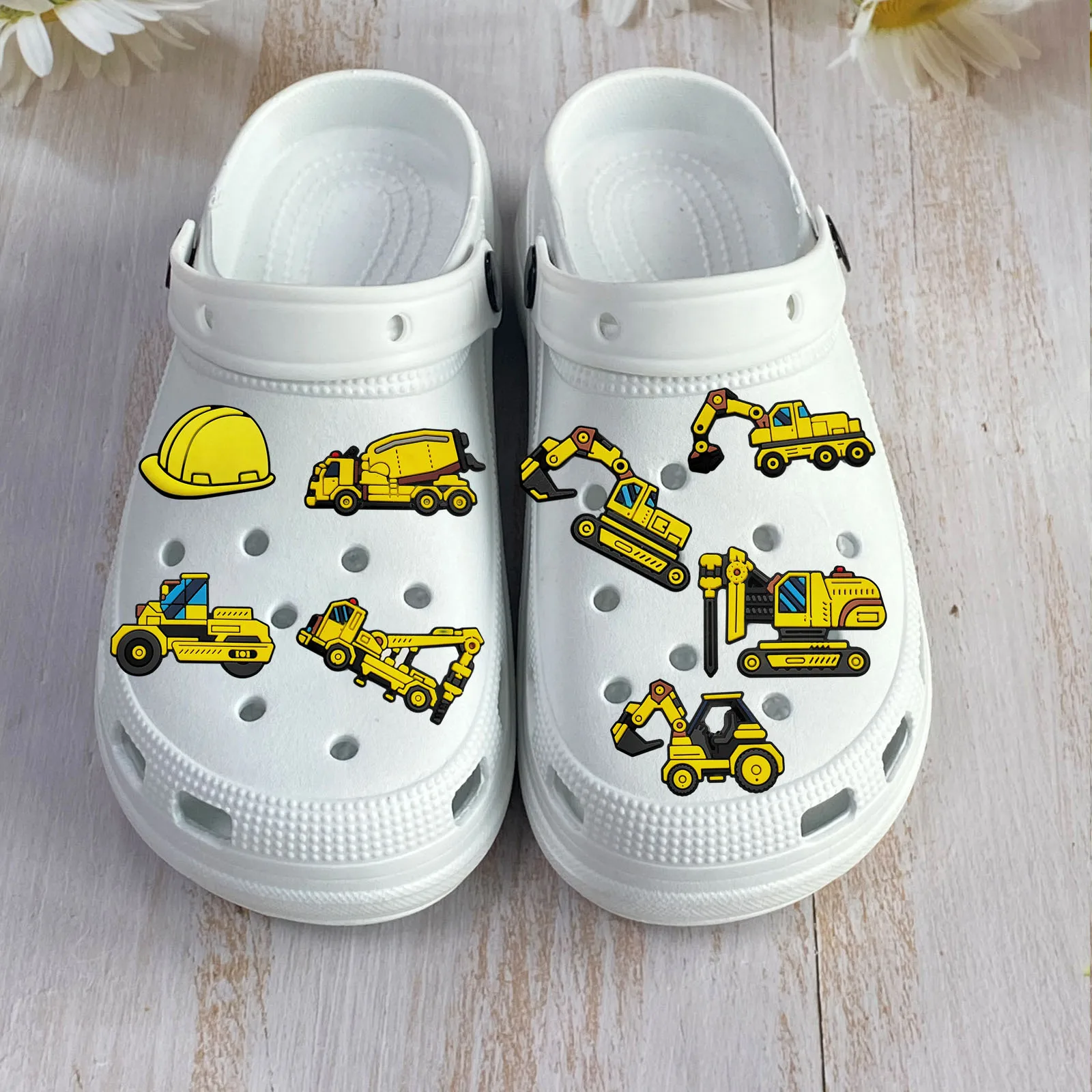 1-12PCS Excavator  Shoe Charms For Boys PVC Wristband Accessories Silicone Buckle Garden Shoe Decor Party favors