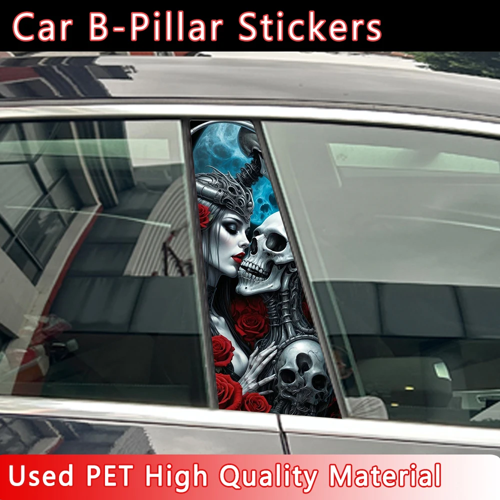 Gothic Skull Couple Car Stickers B-pillar Sunscreen DIY Auto Center Column Cover Scratches Cartoon Decoration Accessories