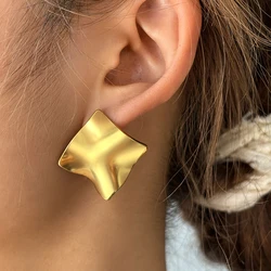 Stainless Steel Stud Earrings Simple Irregular Quadrilateral Concave Fold Texture Stud Earrings For Women Jewelry Daily Wear