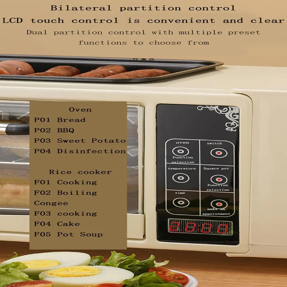 محطة الإفطار، ماكينة الإفطار متعددة الوظائف 4 في 1، مع وعاء طبخ سعة 1 لتر، مقلاة غير لاصقة، محمصة خبز كهربائية سعة 9 لتر للإفطار M