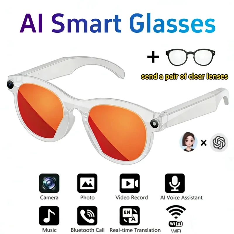 8K AI Smart Glasses Bluetooth Oproepen 1200MP HD Camera Chat GPT Spraakassistent Muziekspeler Vertaler Slimme Zonnebril 2026