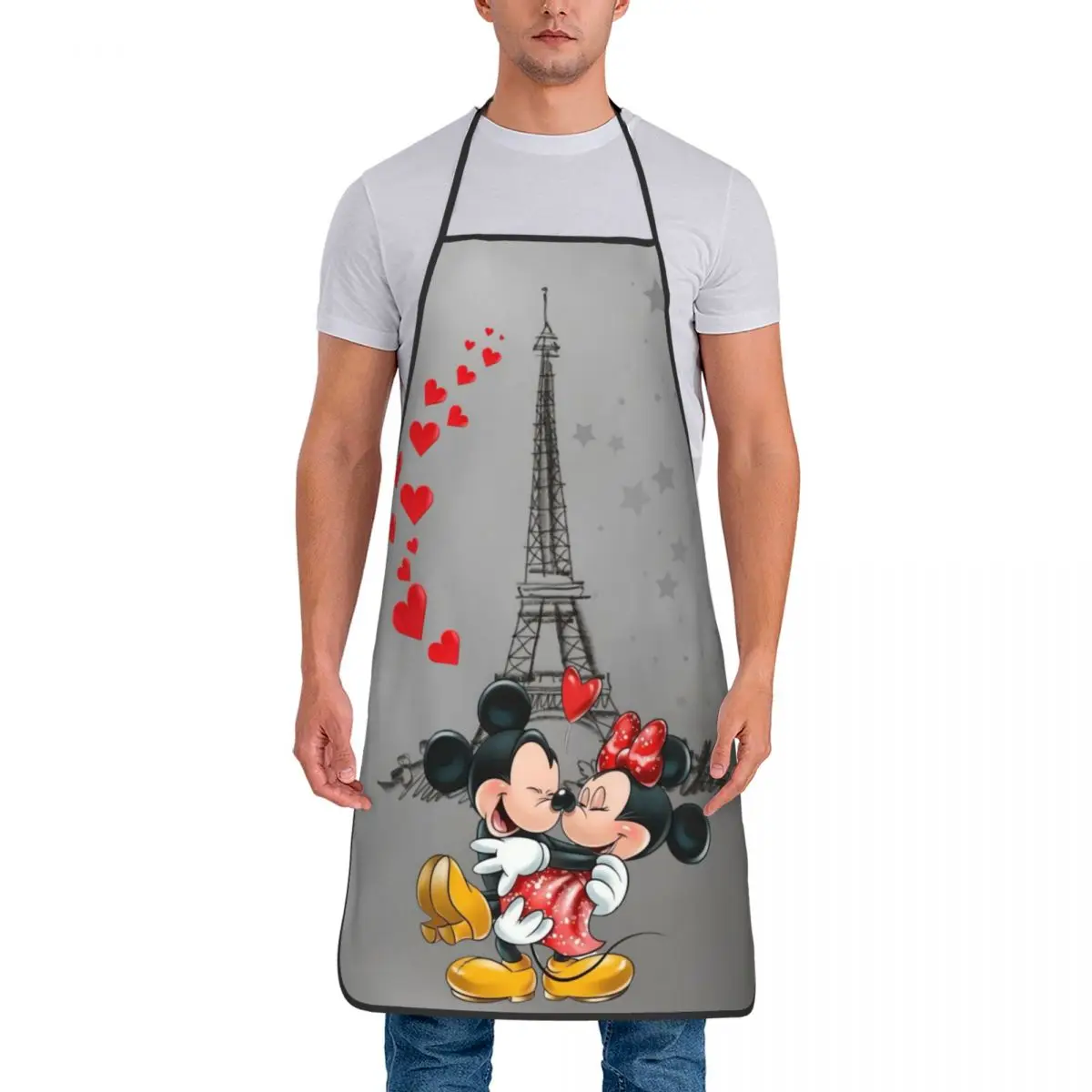 Custom Mickey Mouse Minnie Mouse Apron Women Men Unisex Bib Eiffel Tower Love Cooking Kitchen Tablier Cuisine Chef Gardening