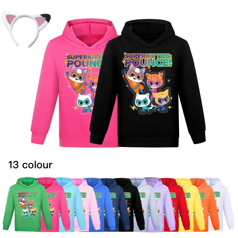 Anime Super Cat Cosplay Costumes Kids SuperKitties Hoodie Baby Girls Hooded Sweatshirts Toddler Boys Fashion Coats Children Tops