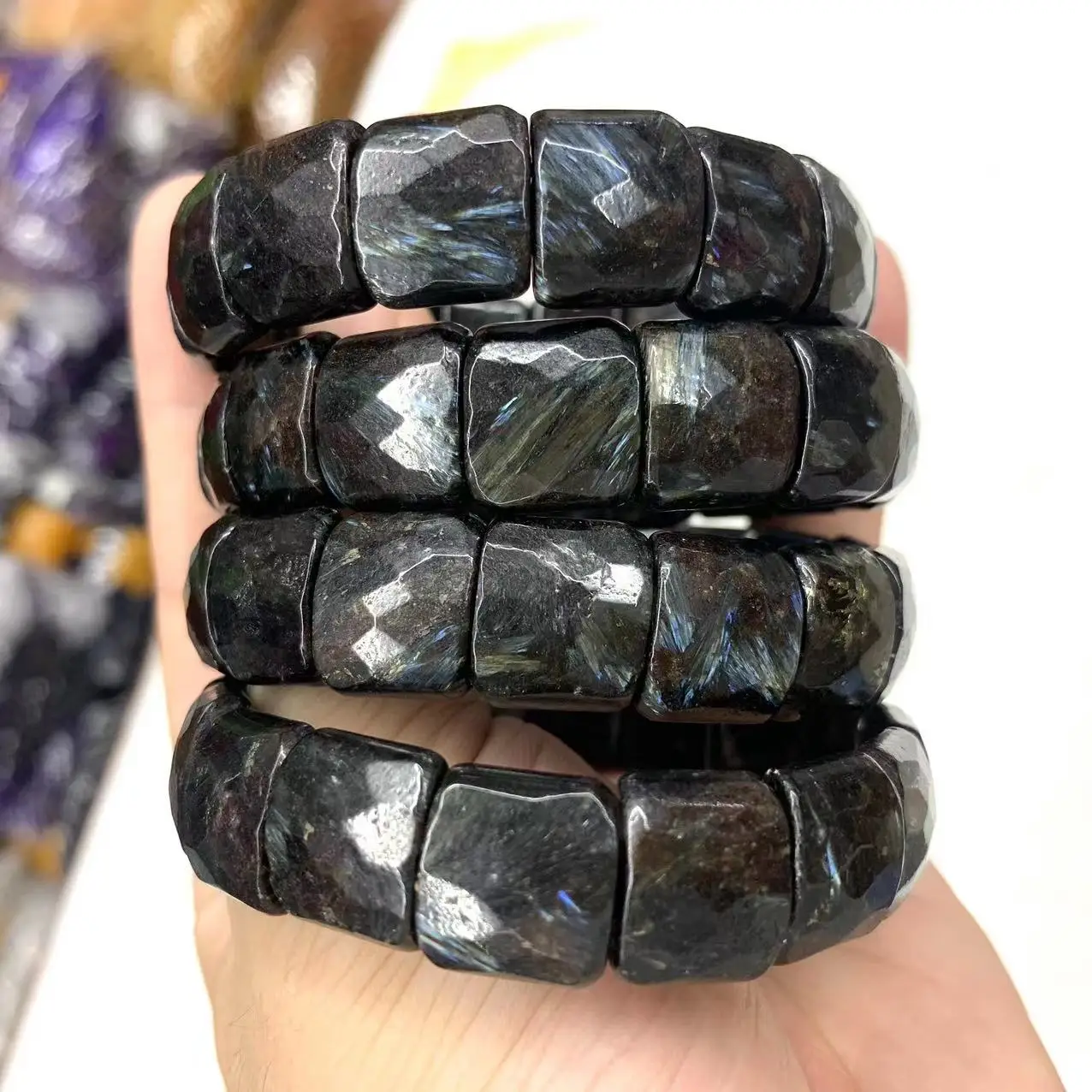 Astrophyllite Hornblende Stone Bracelet Natural Arfvedsonite Amphibole Gemstone Jewelry Bangle For Women For Men For Gift