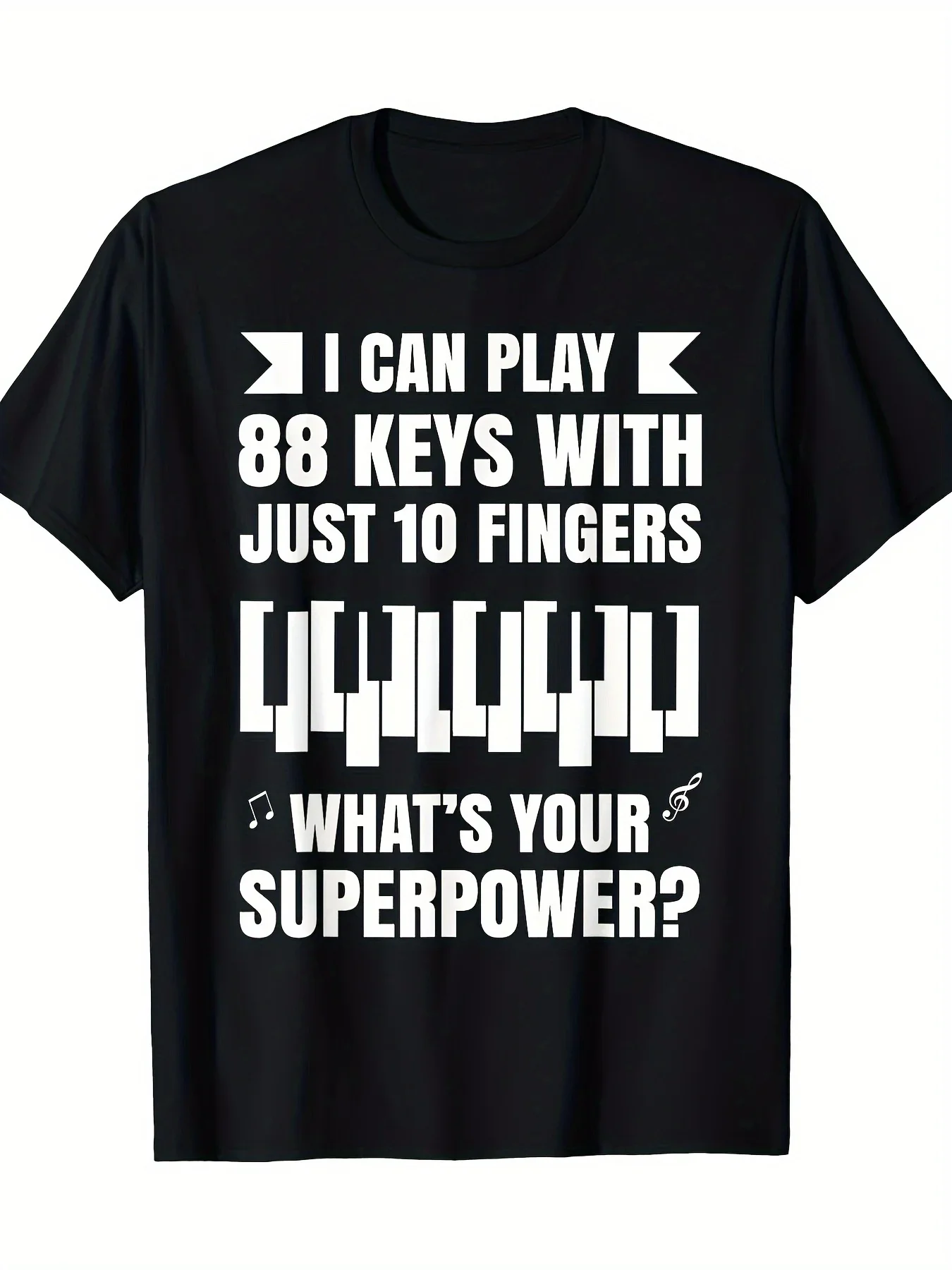New A Men'S Black T-Shirt Featuring a Piano Keyboard Print - Designed with The Phrase 