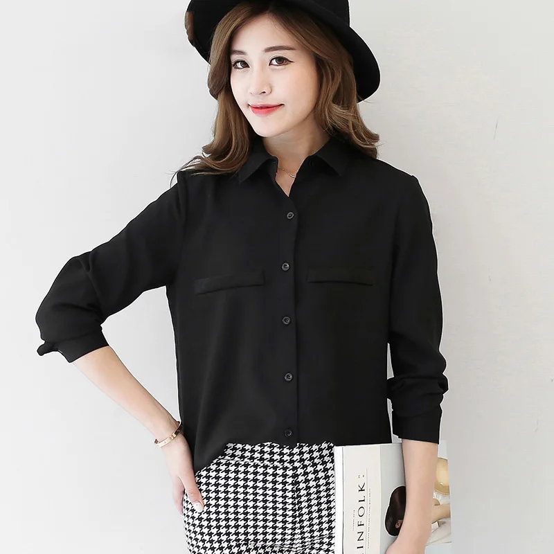 Simple Solid Color Women\'s Chiffon Shirt 2024 New Spring Ladies Fashion Casual Long Sleeve Shirt Tops Elegant Female Clothes