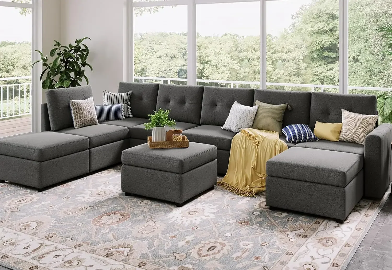 Modular  Sofa,Seats with Ottomans Convertible U Shaped Sectional Sleeper Sofa with Storage, All Covers Changeable Washable