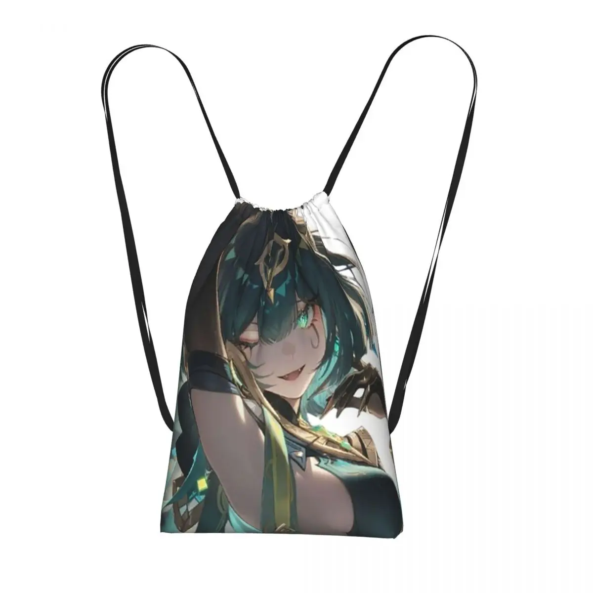 Genshin Impact Nefer Armpit Leak Drawstring Backpack Sports Gym Bag Portable Travel Drawstring Bag for Men Women