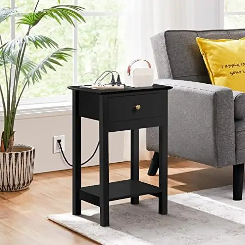 

Nightstand Set of 2, Bed Side Table with Drawer & , Nightstand with for Bedroom Small Space, 2-Tier Bedside Cabinet Accent