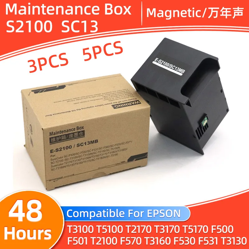 3/5pcs C13S210057 Maintenance Ink Tank S2100 Maintenance Box For Epson T3100 T5100 T2170 T3170 T5170 F500 F501 T2100 F570 SC13MB