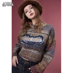 ELFSACK Y2K 2000s Gyaru Sweater Women 2023 Winter New Spliced Korean Fashion Tops