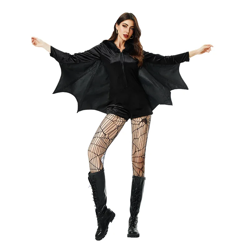 

Western Medieval Halloween Costume Horror Funny Vampire Bat Demon Hooded Black Clothes Role Playing Vampire Queen Clothing Suits