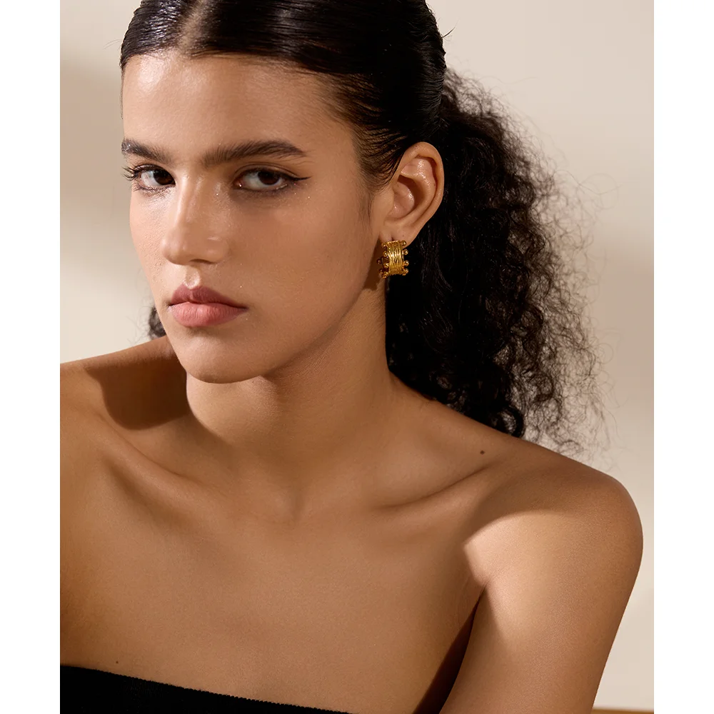 Yhpup France Fashion 18k Gold Plated Stainless Steel C Shape Hoop Earrings High Quality Geometry Charm Waterproof Jewelry Bijoux