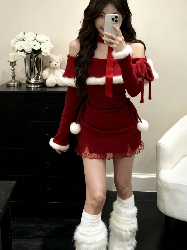 

Красные одно плечо Cisas, новогодние женские модные сексуальные облегающие юбки с длинным светом, подарок на день рождения