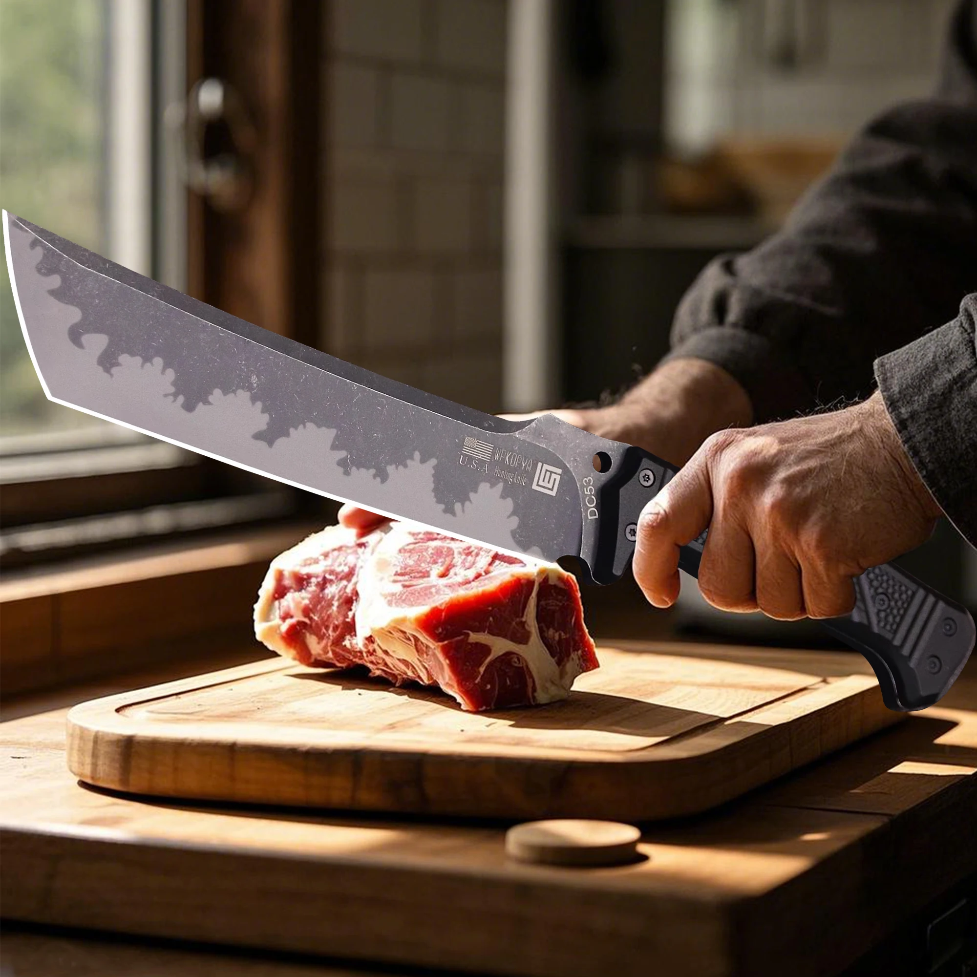 U.S.A 14-inch kitchen chopping knife, DC53 steel all-Tang multi-purpose chef\'s knife, thickened sharp cutting knife feed set