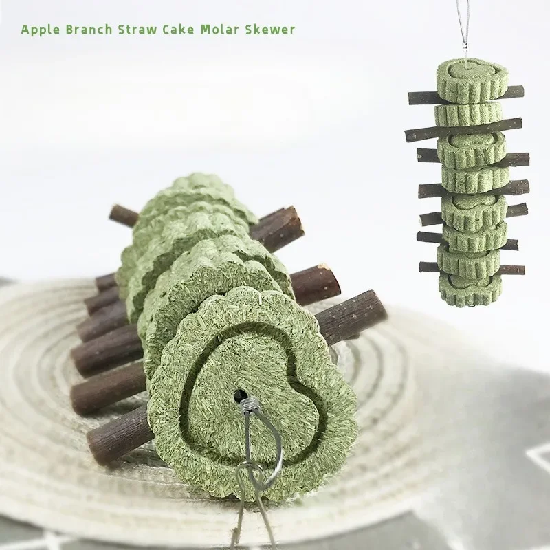 Manual Rabbit Teeth Grinding Grass Cake Skewer Hamster Rabbit Timothy Grass Cake Skewer Apple Branch Bite Skewer Snacks
