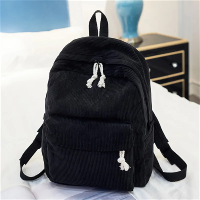 Style Soft Fabric Backpack Female Corduroy Design School For Teenage Girls Striped Women