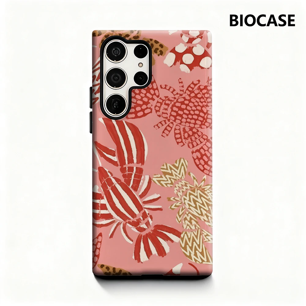 Patterned Lobsters Phone Case for Samsung Galaxy S25 Ultra S24 S23 Ultra Plus Glossy Double-layer Back Cover