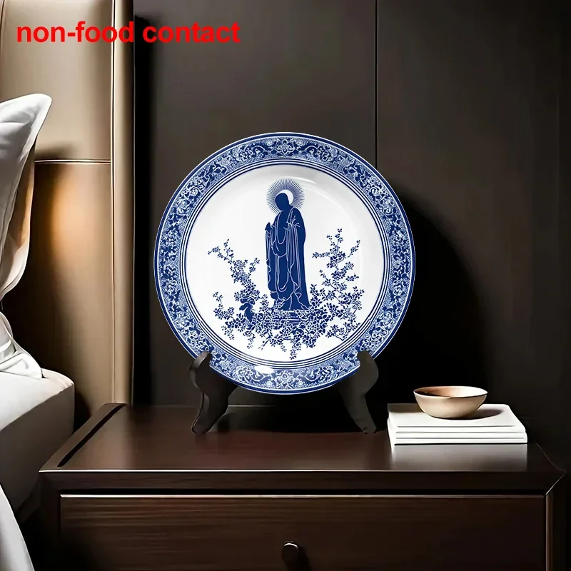 1pc Vintage Chinese Ceramic Plaque - Elegant Monk & Plum Blossoms Wall Decor, Non-Food Contact Decoration for Home, Office, or