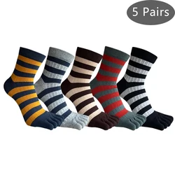 5 Pairs Man Socks Toe Business Striped Cotton Casual Breathable Sweat-Absorbing Party Dress Short 5 Finger Socks 4 Seasons