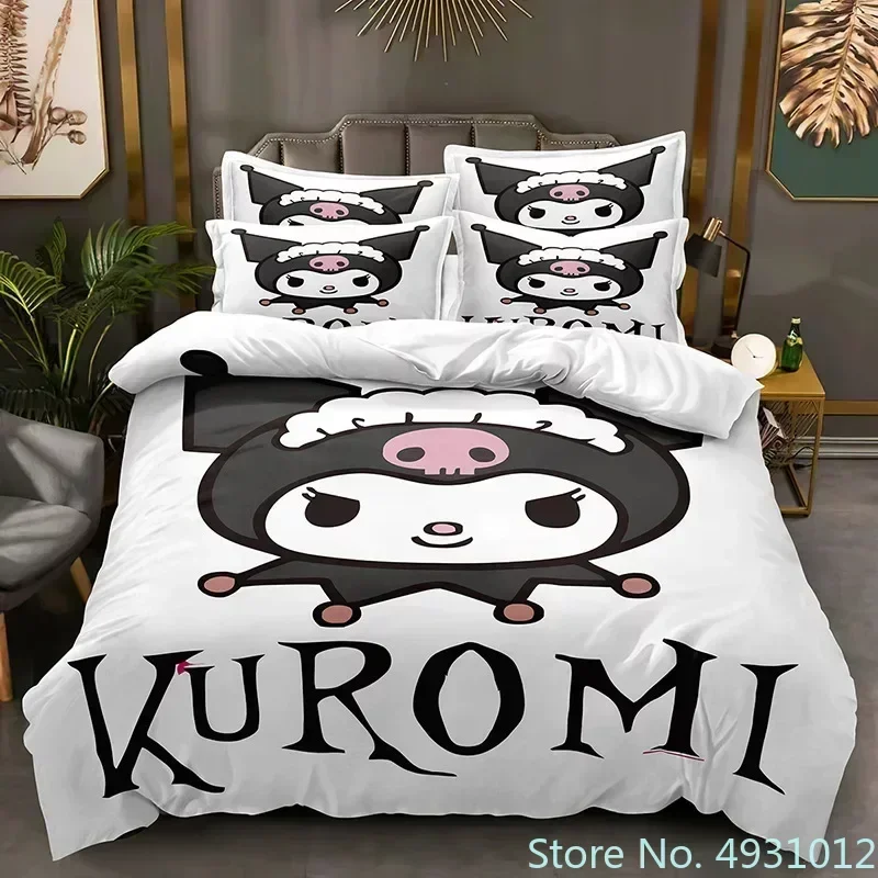 Zestaw pościeli Sanurgente Kuromi Melody, poszewka na poduszkę, pościel anime, kreskówkowa, drukowana w 3D, dla dzieci, dorosłych, chłopców, kołdra, poszwa na kołdrę, prezent