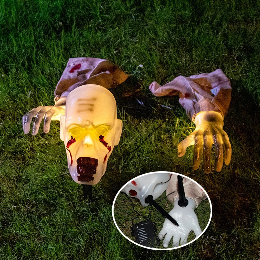 

Halloween Creepy Ghost Horror Ornament Glowing Skeleton Ground Plug Hands Set Warm Light Skeleton Decoration Street Lamp