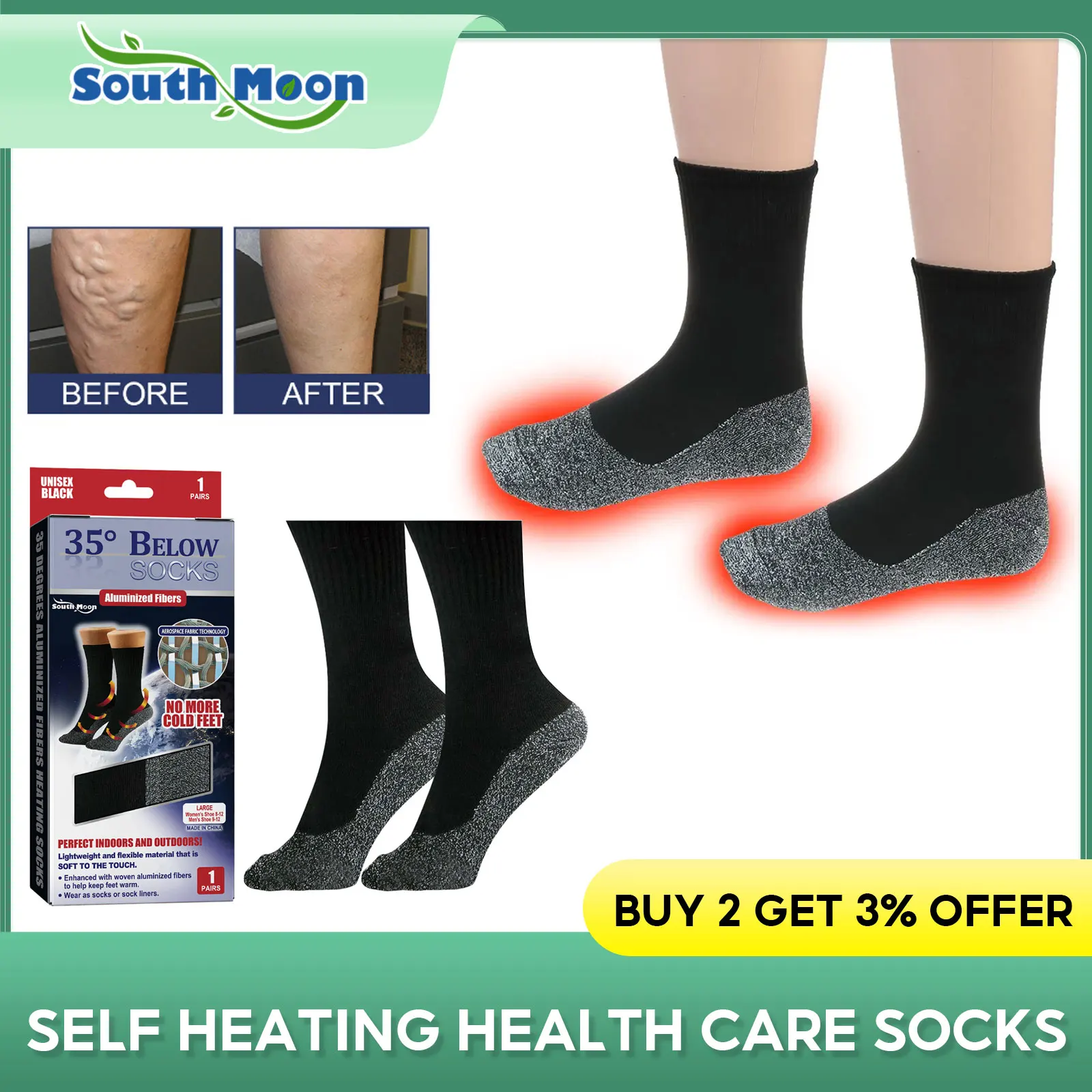 Self Heating Socks Winter Warmth Relief Varicose Veins Anti Leg Fatigue Pain Swelling Promote Blood Circulation Breathable Socks