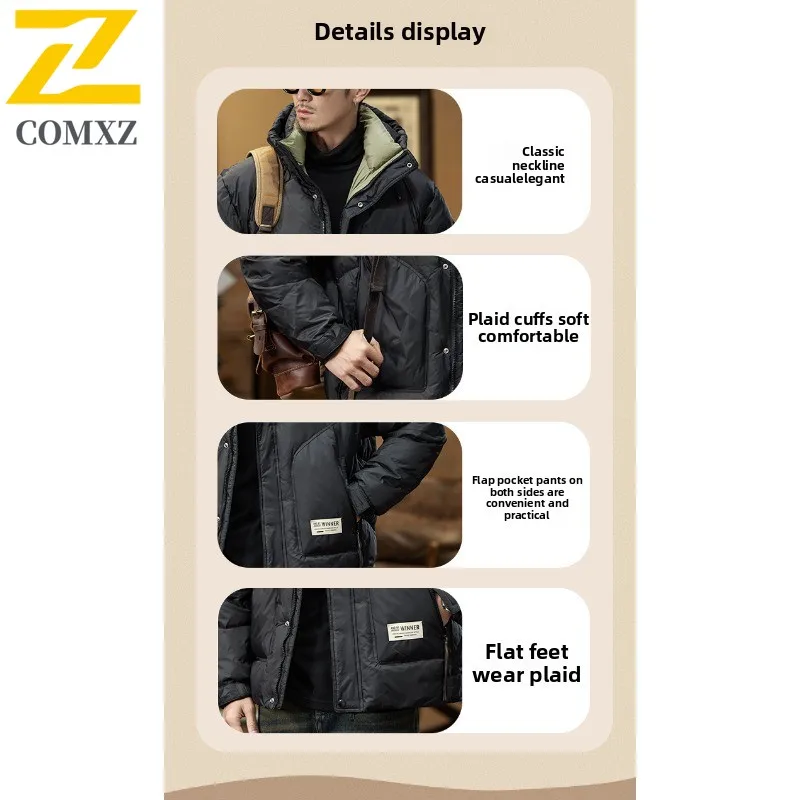 COMXZ High Quality Hooded Winter Down Jacket Men Fashion Duck Coat Casual Warm Puffer Outerwear Lightweight Comfort Street Style