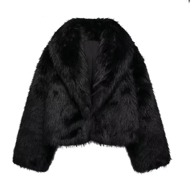 Women New Outer Wear Loose Pockets Casual Loose Simple Yankee Niche Design Flip Lapel Long Sleeve Autumn Fox Fur Fur Spicy Girl