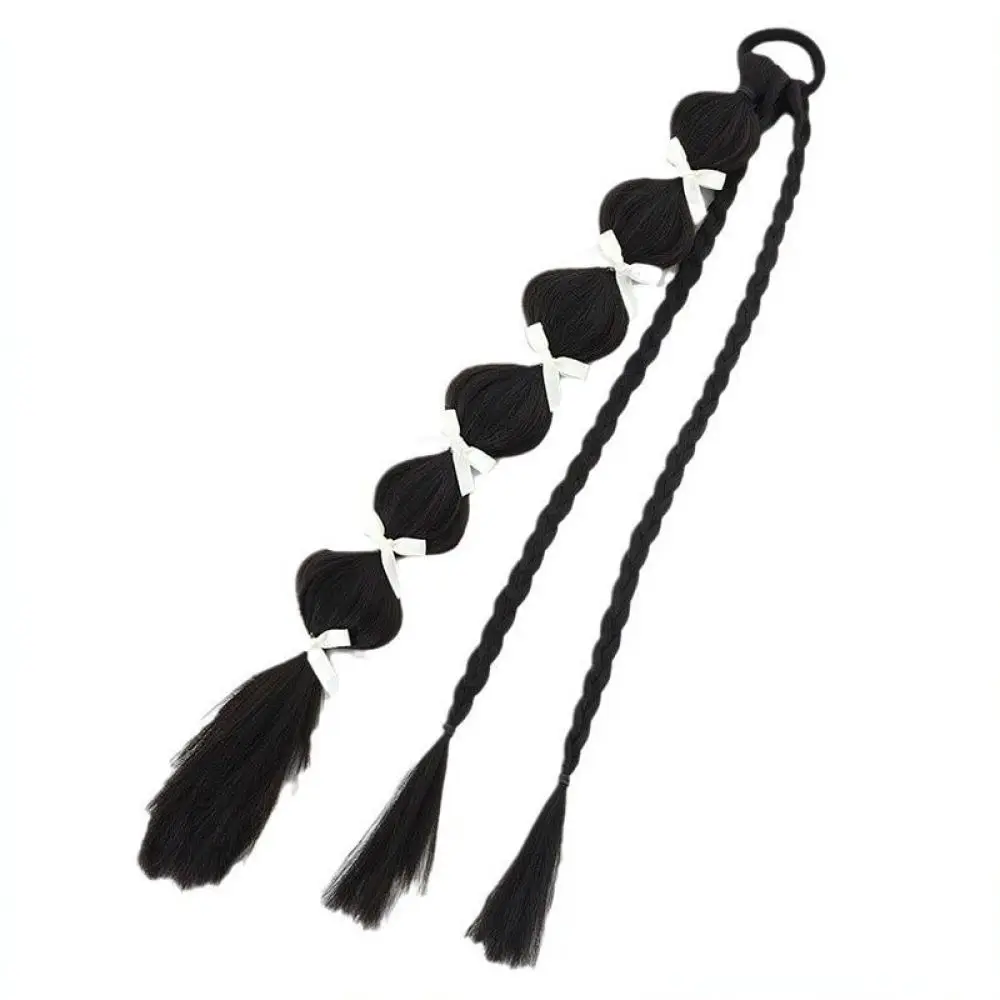 Synthetic Bubble Braid Ponytail Hairpiece Elegant Ribbon Decoration Heat Resistant Fiber Extension For Instant Hairstyle Change