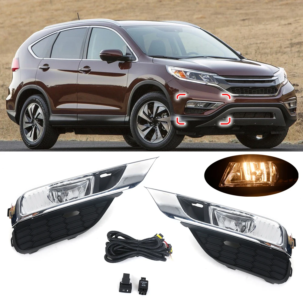 Car Front Bumper Fog Lights Daytime Driving Lamps Wiring Kit Switch With Bulb For Honda CRV Type UK 2015 2016 2017