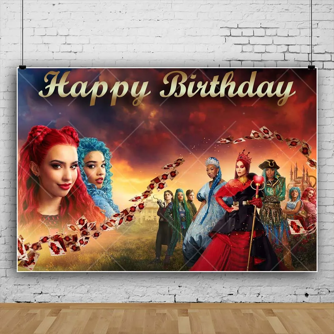 Descendants Red Rise Photo Background Customized Children Happy Birthday Party Baby Shower Banner Decoration Photography Props