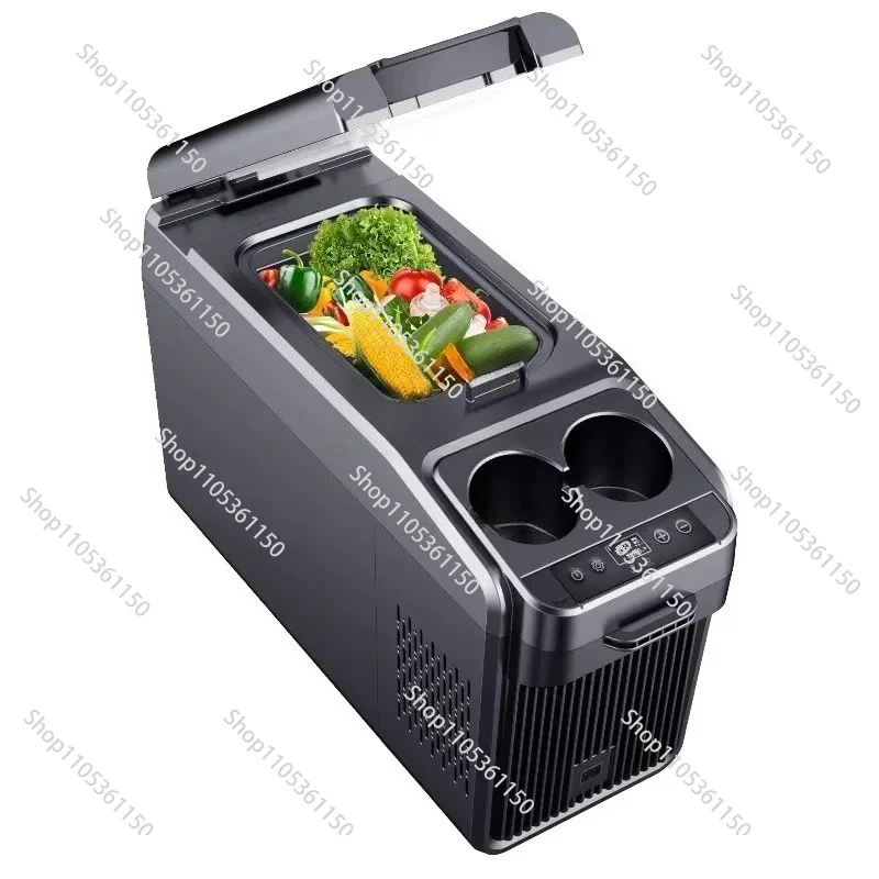 18L Portable Fridge Freezer 12 Volt Refrigerator Armrest Box for Car with Dual Cup Holder Shoulder Belt