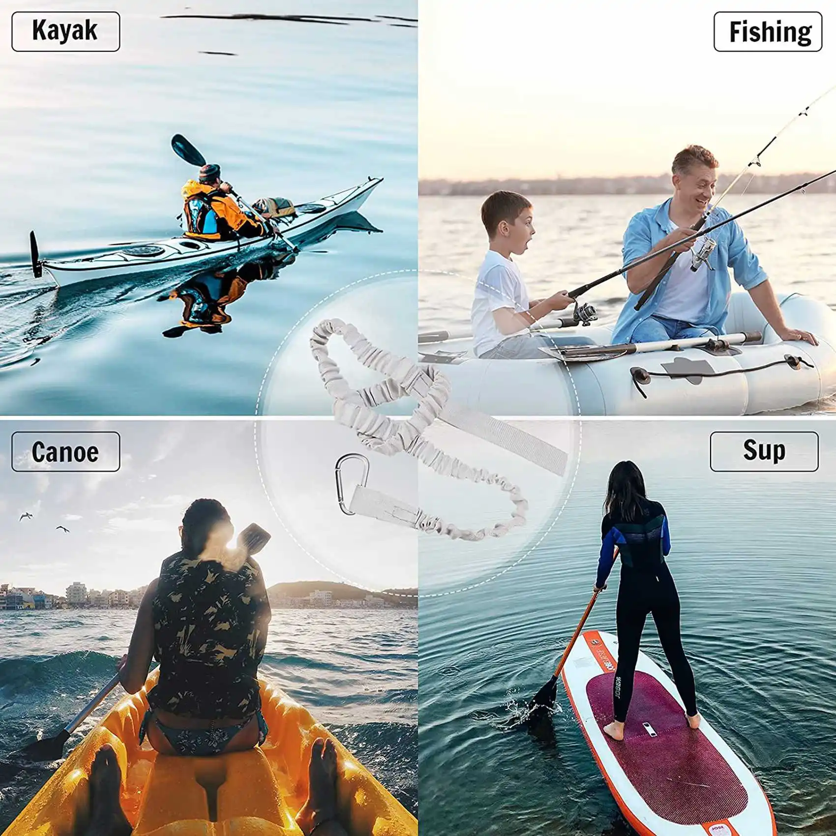 6 Pieces Kayak Paddle Leash Adjustable Kayak Coiled Rod Gray