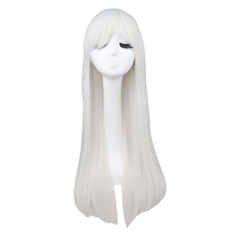 Lange rechte witte cosplay pruiken met pony vrouwen synthetische pruiken lange natuurlijke rechte pruiken voor anime halloween kostuumfeest