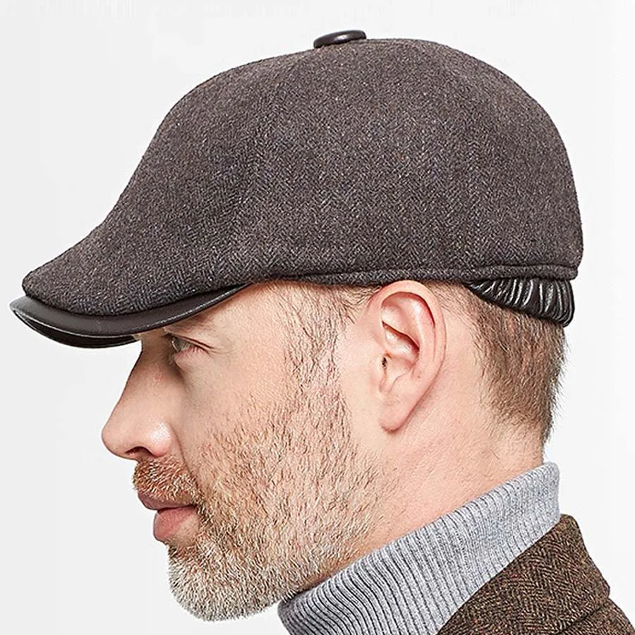 Retro Men Bonnet 55% Wool Beret Sheepskin Camel/Grey Male Thin Hats 55-61cm Forward Cap Leisure Duckbill Casquette