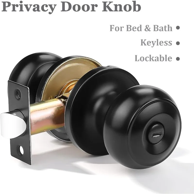 2025 10 Pack Round Privacy Door Knob(Thumb Turn Lock on The Inside), or Bedroom/Bathroom,Black Modern Design Door Hardware