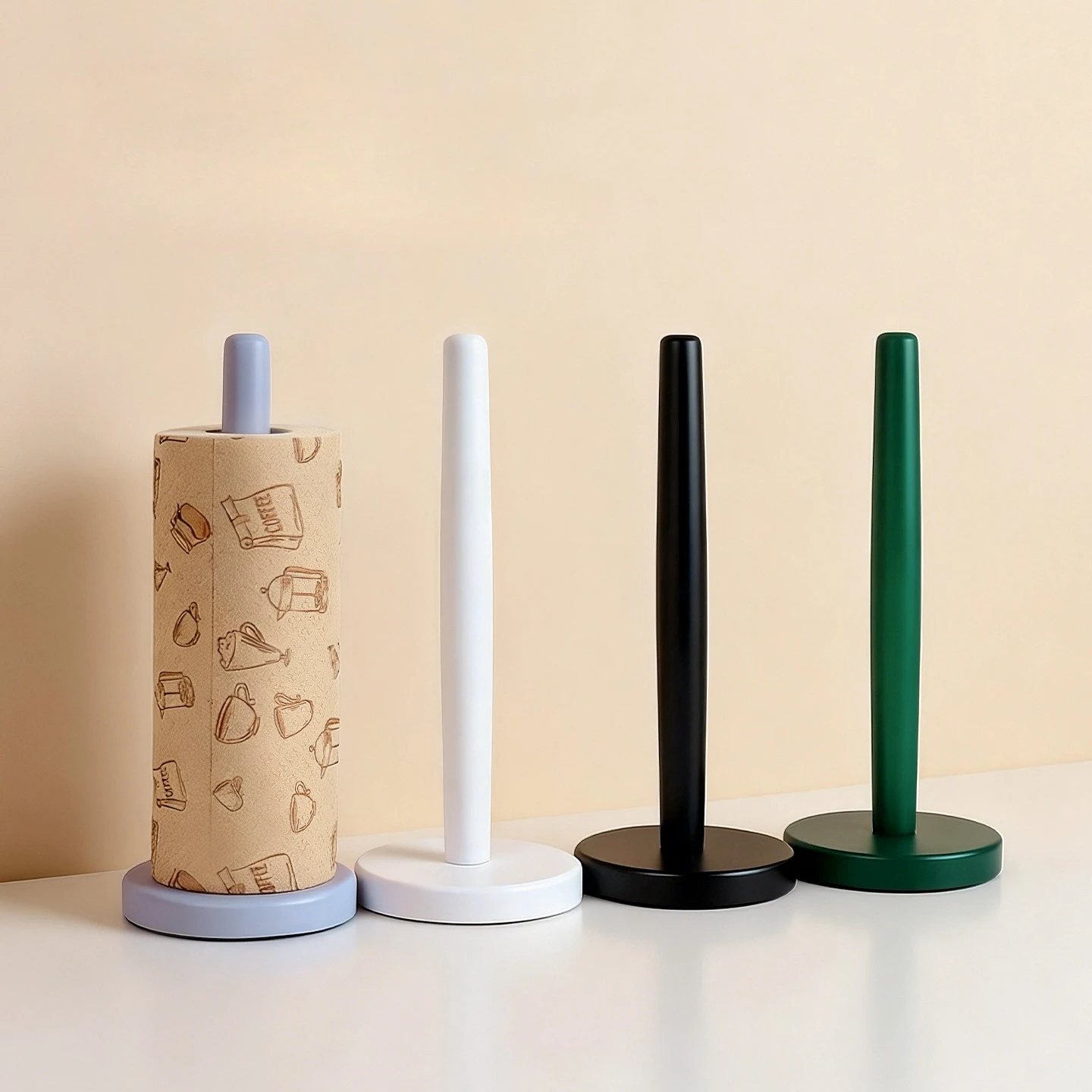 

Creative Solid Wood Color Standing Kitchen Paper Towel Holder No-Drill Solid Wood Roll Paper Holder Portable Rag Storage Rack